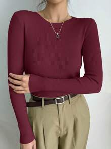 DAZY Women Casual Solid Color Slim Fit Knit Long Sleeve Sweater, Multipurpose For Autumn/Winter - Red - View 1