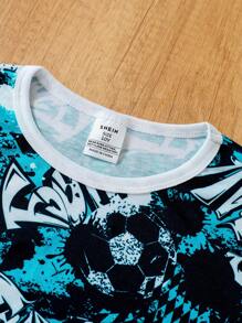 2 件套紧身男童休闲时尚酷炫足球印花长袖上衣和紧身裤舒适家居服套装 - 彩色 - 查看 3