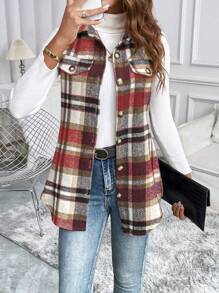 EMERY ROSE Plaid Collar Vest Jacket, Minimalist & Casual For Daily Wear' - Multicolor - View 3