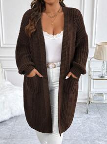 Calvaya Cárdigan largo de mujer de talla grande de unicolor con hombros caídos y mangas largas con bolsillos, casual y holgado, para otoño/invierno