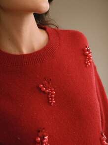 Anewsta 女士奢华复古风格手工串珠装饰宽松套头衫