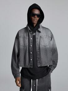 Manfinity VCAY Men's Casual Street-Style Dobby Embroidered Long Sleeve Shirt - Black - View 2