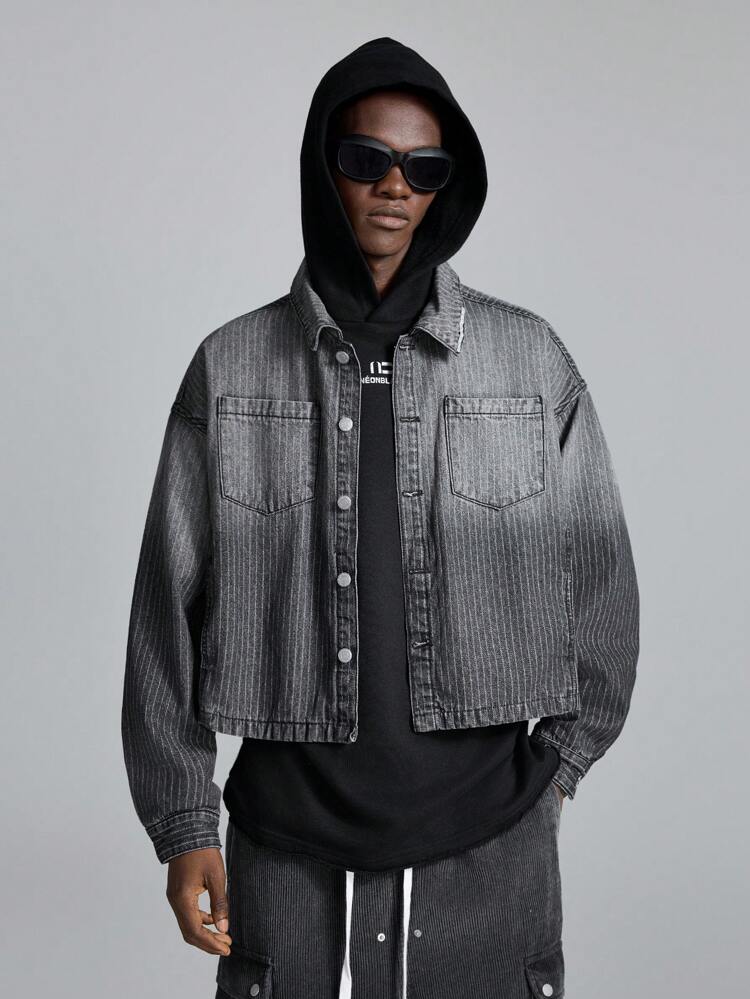 Men's Casual Street-Style Dobby Embroidered Long Sleeve Shirt