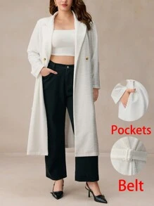 Elaquor Casaco Longo de Moda Casual Plus Size para Mulheres, Quente para Outono/Inverno - Damasco - Visão 1
