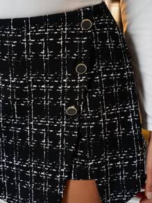 SHEIN Clasi 女士不对称下摆粗花呢风格工作短裤 - 黑色 - 查看 4