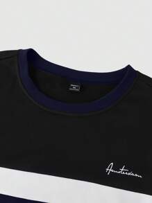 Manfinity LEGND Conjunto de sudadera de manga larga con cuello redondo y bicolor y pantalón de chándal liso con cordón para hombres talla grande