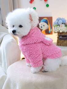 PETSIN 1pc Pet Cat Dog Bear Cosplay Hoodie, Pink Sherpa Soft Warm Sweatshirt For Dogs, Autumn/Winter - Pink - View 8