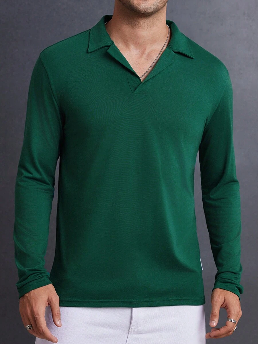 Manfinity VCAY Heren gebreide getailleerd ronde hals lange mouw casual poloshirt, geschikt voor de herfst