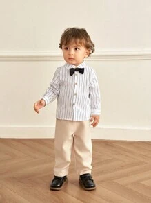 3pcs Baby Boy Gentleman Outfit,White Summer Elegant Birthday Set Including 1 Dressy Shirt,1 Fashionable Cardigan,1 Comfortable Pants For Formal Events - Multicolor - View 5