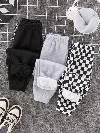 SHEIN 3pcs Young Boy Casual College Style Comfortable & Practical Sweatpants With Decorative Patches And Contrast Color Drawstring, Versatile Outfit For Spring, Summer, Autumn And Winter