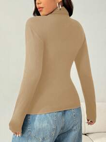 SHEIN EZwear Plus Size High Neck Warm Sweater Fitted Top For Autumn/Winter