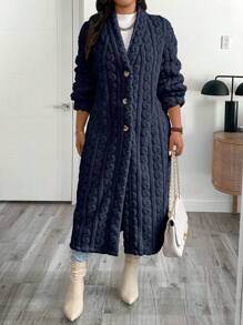 Calvaya Plus Size Casual Solid Color Furry Jacket For Winter - Navy Blue - View 4