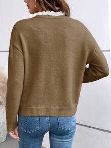 Chiquease Áo len chui đầu ren lãng mạn cổ điển kiểu Pháp thanh lịch dành cho nữ - Màu Khaki - Xem 2