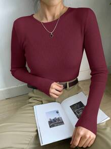 DAZY Women Casual Solid Color Slim Fit Knit Long Sleeve Sweater, Multipurpose For Autumn/Winter - Red - View 5