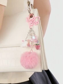 ROMWE Kawaii 1 chiếc INS Phong cách Hàn Quốc dễ thương ngọt ngào thời trang chất lượng cao dây chuyền bạc lông hồng nhựa nơ dâu tây mặt dây chuyền thỏ nhỏ & móc khóa, thích hợp cho phụ nữ, sử dụng hàng ngày hoặc làm quà tặng lễ hội Valentine - Hồng - Xem 2