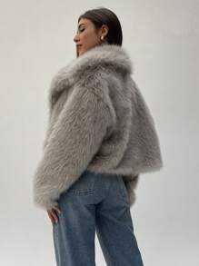 Aloruh Fashionable Solid Color Faux Fur Coat For Autumn/Winter