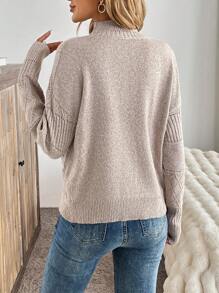 SHEIN LUNE Áo len chui đầu dài tay rộng thùng thình hở vai nửa cổ lọ thường ngày cho nữ - Màu be - Xem 2