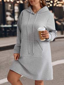 EMERY ROSE 大码女式纯色长袖抽绳连帽宽松休闲连衣裙，带口袋，女士冬季连衣裙