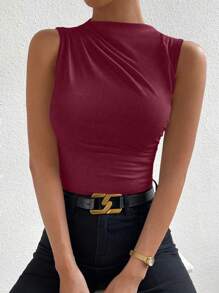 Chiquease Solid Ruched Tank Top - Burgundy - View 5