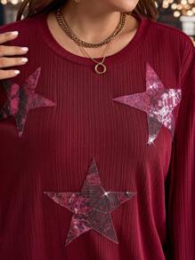 EMERY ROSE Plus Size Women Casual Minimalist Sweatshirt For Daily Wear, Autumn/Winter - Burgundy - View 3