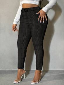 SHEIN SXY Plus Size Plaid Print Slim Fit Suit Pants, Casual Commuting