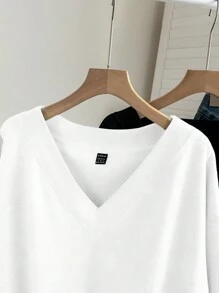 SHEIN LUNE 2pcs/Set Plus Size V-Neck Loose Thermal Lined Warm Sweatshirts, Fit For Autumn/Winter - Multicolor - View 4