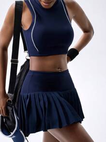 VARSITIE Yoga Basic Chest Cup With Women Sports Sets - Navy Blue - View 3