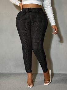 SHEIN SXY Plus Size Plaid Print Slim Fit Suit Pants, Casual Commuting
