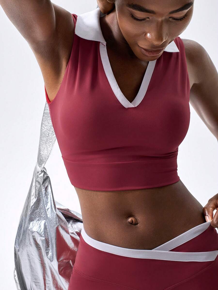 VARSITIE Maglietta sportiva casual da donna con scollo a V e polo, senza maniche, slim fit, e canotta da donna da palestra, top sportivo crop top