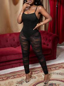 Slaydiva 全新春夏时尚百搭百搭休闲度假邮轮旅行海滩日光浴性感派对女士蕾丝连体裤 - 黑色 - 查看 5