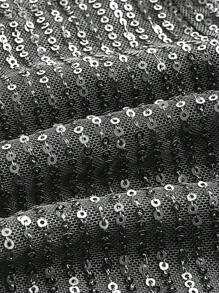 SHEIN EZwear 大码女式黑色亮片装饰轻质材质紧身高腰短裤，适合夏季派对、音乐节和表演 - 銀色 - 查看 3