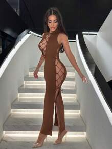 SHEIN SXY Abito da donna con spacco alto sulle cosce, colore unito, sexy e con incrocio sulla schiena