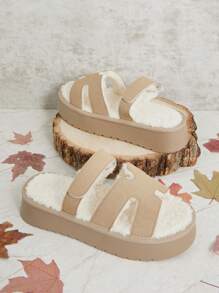 SHUZIA Kvinnor Söta vardags Sherpa Furry Flat Sandaler - Beige - Visa 5