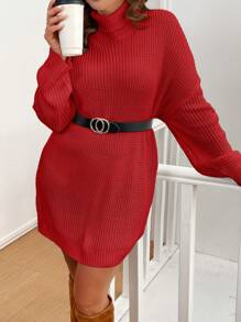 SHEIN Clasi Plus Size High Neck Drop Shoulder Sleeve Loose Pure White Sweater Dressbusiness Casual Woman,Work Wear,Fall Wedding Guest Dress, For Winter