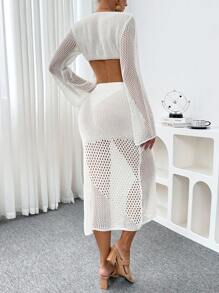 2pcs Set Crop Top And Bodycon Mini Skirt, Beach Resort Casual Outfit Summer - White - View 2