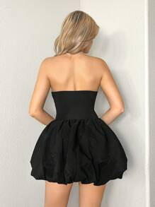 Sweetina 金属花朵拼色镂空无袖新年除夕晚礼服派对女士连衣裙节日装 - 黑色 - 查看 2