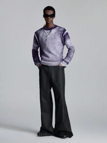 NEON BLANC Men's Gradient Embroidered Crew Neck Sweater, For Fall Winter - Purple - View 2