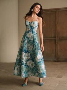 Anewsta Women's Painting Style A-Line Strap Party Dress, New Arrivals