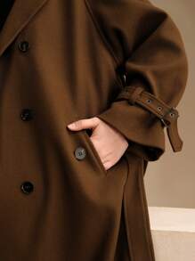 Anewsta Plus Size Women's Elegant Long Coat, Modern Brown Winter Overcoat Fall Autumn