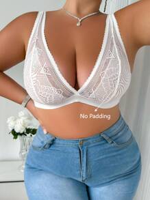 Women Plus Size Lace Wireless Comfortable And Fashionable Underwear Sexy Lingerie Bra - White - View 1