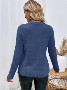 SHEIN Clasi Pullover Sweater, Solid Color Minimalist Casual Everyday Knit Pullover Fall Winter - Dusty Blue - View 2