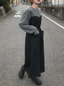 FRIFUL Women's Mid-Length Round Neck Casual Dress,Fall Dress Long Sleeve Dress