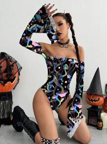 Flirla Body con mangas abullonadas y hombros descubiertos con efecto reflectante iridiscente para mujer