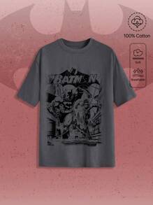 Batman X ROMWE 女士休闲街头印花宽松 T 恤 - 深灰色 - 查看 2