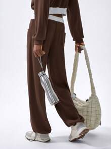 VARSITIE Kontrastfarbige Passe für locker sitzende Sporthosen für Damen - Braun - Übersicht 2