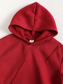 2 件年轻男孩红色基本款百搭休闲连帽两件套运动衫和裤子基本款百搭适合秋冬季节，适合旅行，适合上学，适合日常聚会，适合秋冬季节，送给孩子的圣诞礼物 - 酒紅色 - 查看 4