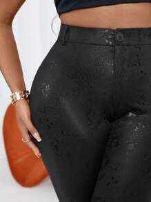 Maweii 大码女式针织提花涂层修身膝长裤，前开衩，适合冬季