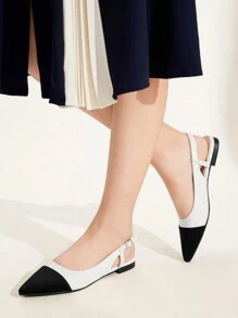 CUCCOO CHICEST 女士尖头舒适拼接凉鞋时尚平底鞋 - 黑與白 - 查看 1