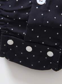SHEIN Conjunto de 2 piezas para niño bebé con camisa de manga larga con lunares y moño, y pantalones de tirantes estilo caballero, adecuado para ocasiones casuales, formales, fiestas de cumpleaños, Halloween y Navidad