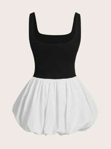 SHEIN ICON Vestito a camicia mini con orlo a volant a blocchi di colore - Bianco e nero - Visualizzare 7